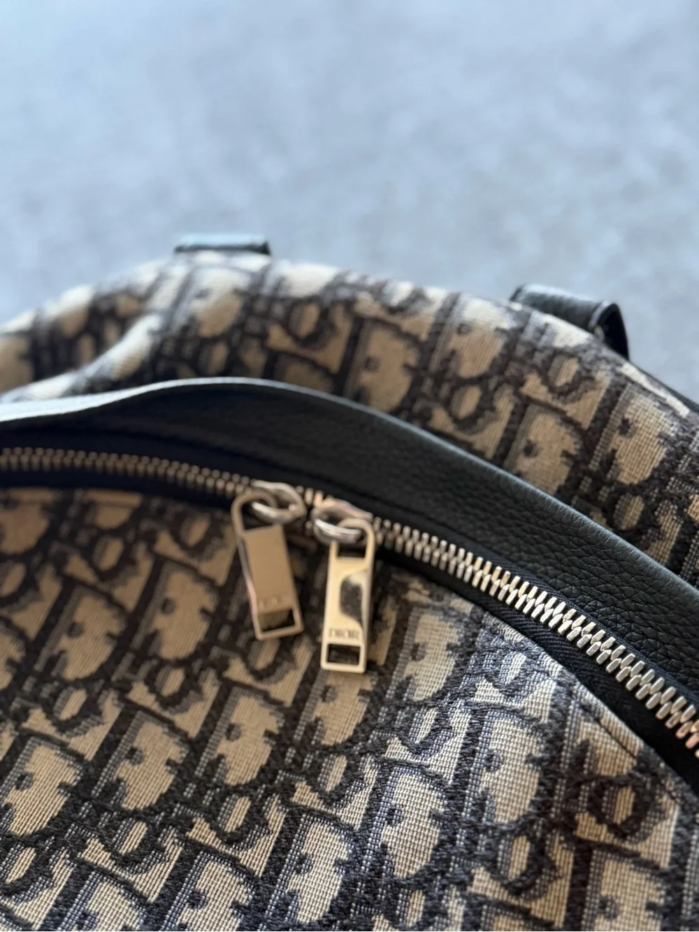 Dior Men's Navy Blue & Beige Oblique Canvas Backpack